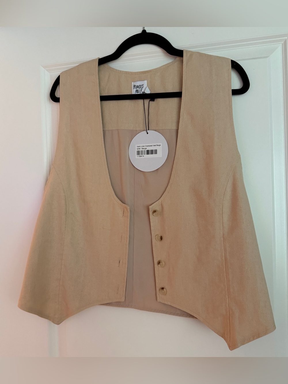 Princess Polly Beige linen oversized Button-Front Women's Vest